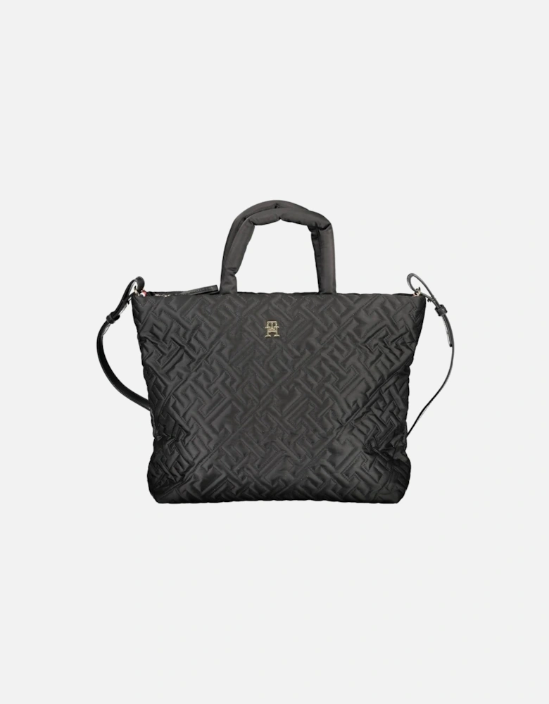 Black Recycled Polyester Shoulder Bag with Adjustable Strap by Women