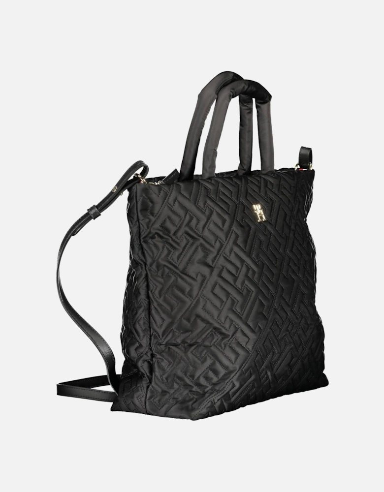Black Recycled Polyester Shoulder Bag with Adjustable Strap by Women