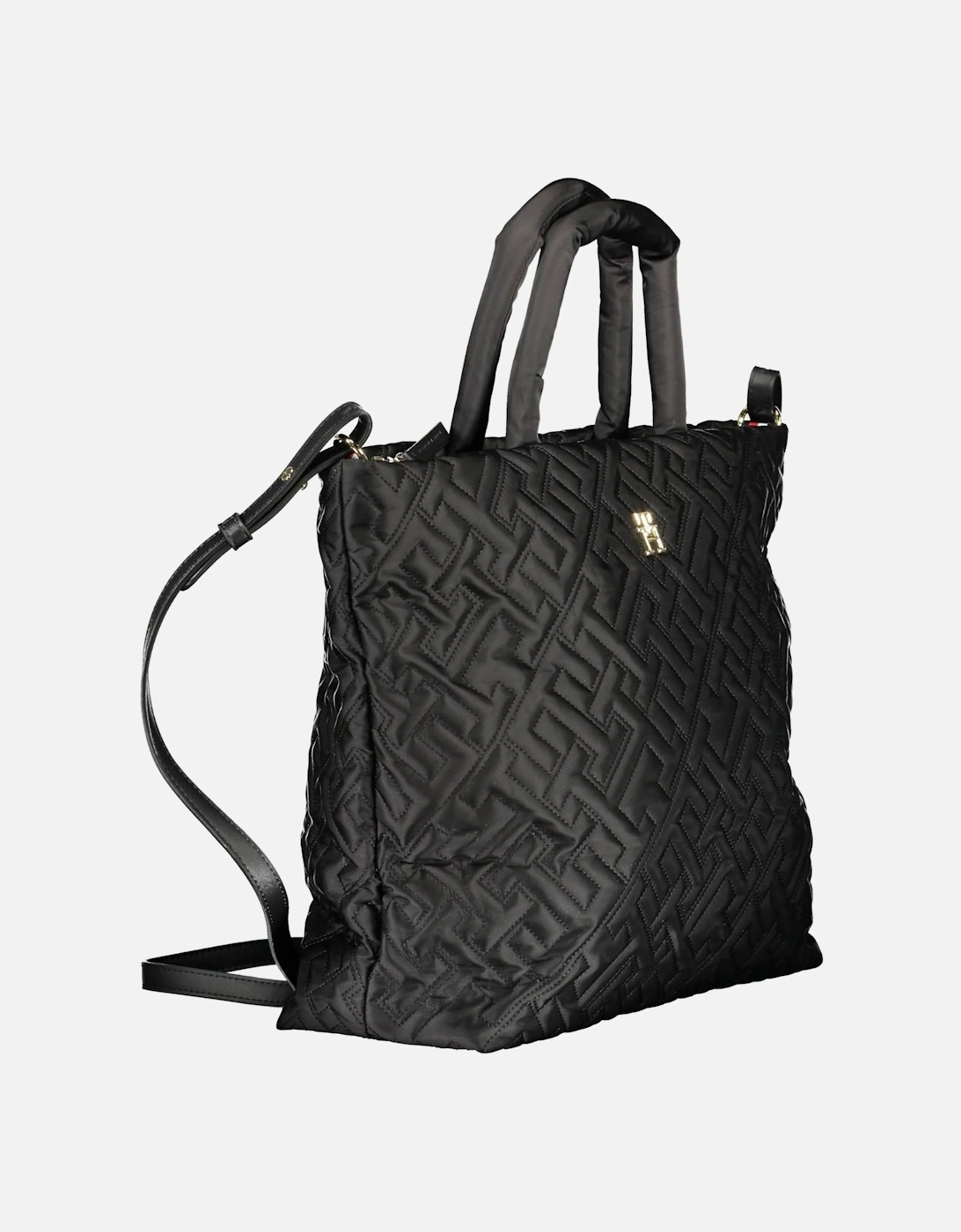 Black Recycled Polyester Shoulder Bag with Adjustable Strap by Women