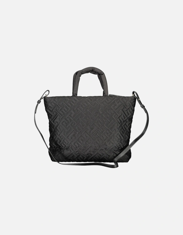 Black Recycled Polyester Shoulder Bag with Adjustable Strap by Women