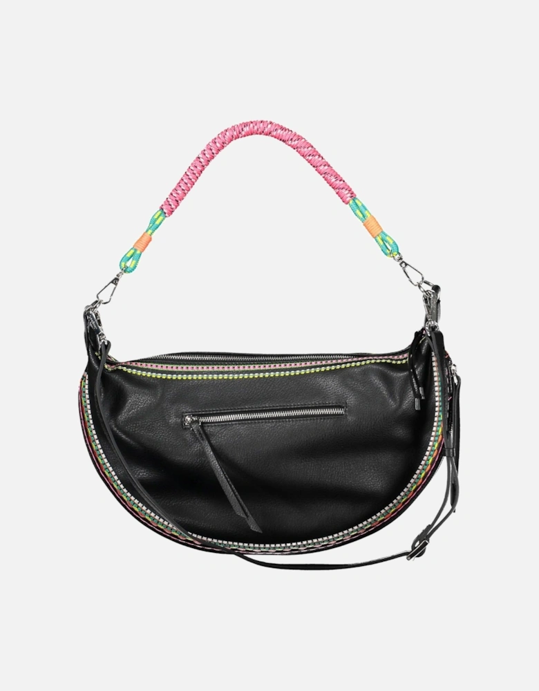 Black Embroidered Handbag with Removable Shoulder Strap Women
