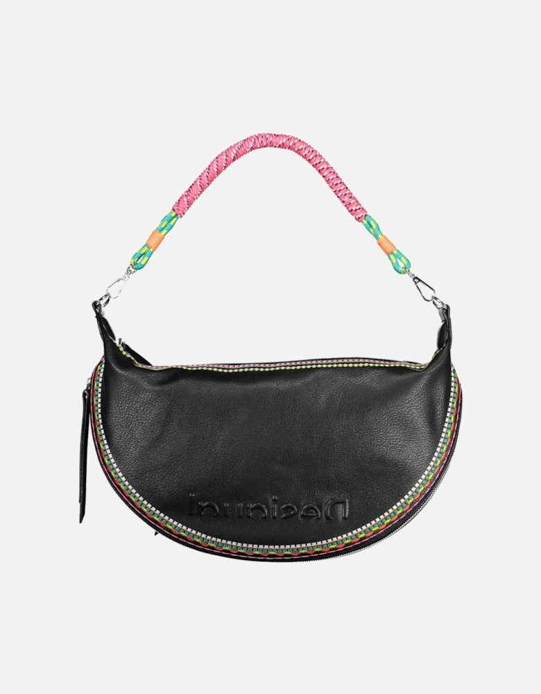 Black Embroidered Handbag with Removable Shoulder Strap Women