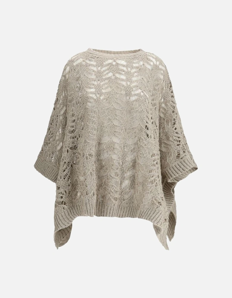 Crocheted Openwork Poncho with Sequins Women - Beige Sweaters