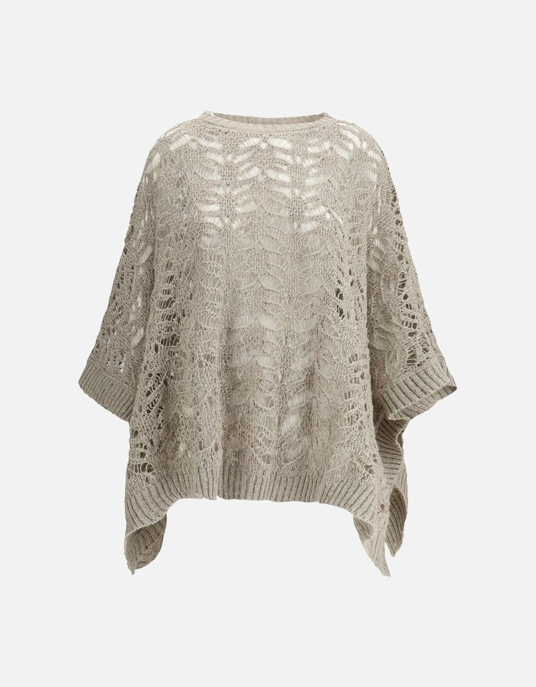 Crocheted Openwork Poncho with Sequins Women - Beige Sweaters, 4 of 3