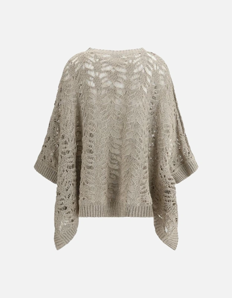 Crocheted Openwork Poncho with Sequins Women - Beige Sweaters