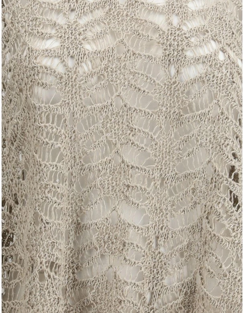 Crocheted Openwork Poncho with Sequins Women - Beige Sweaters