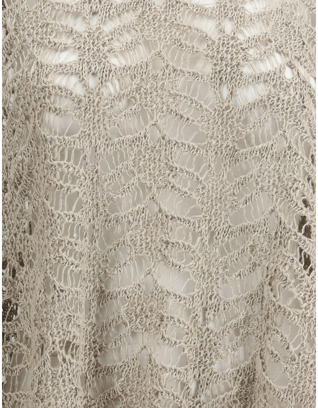 Crocheted Openwork Poncho with Sequins Women - Beige Sweaters