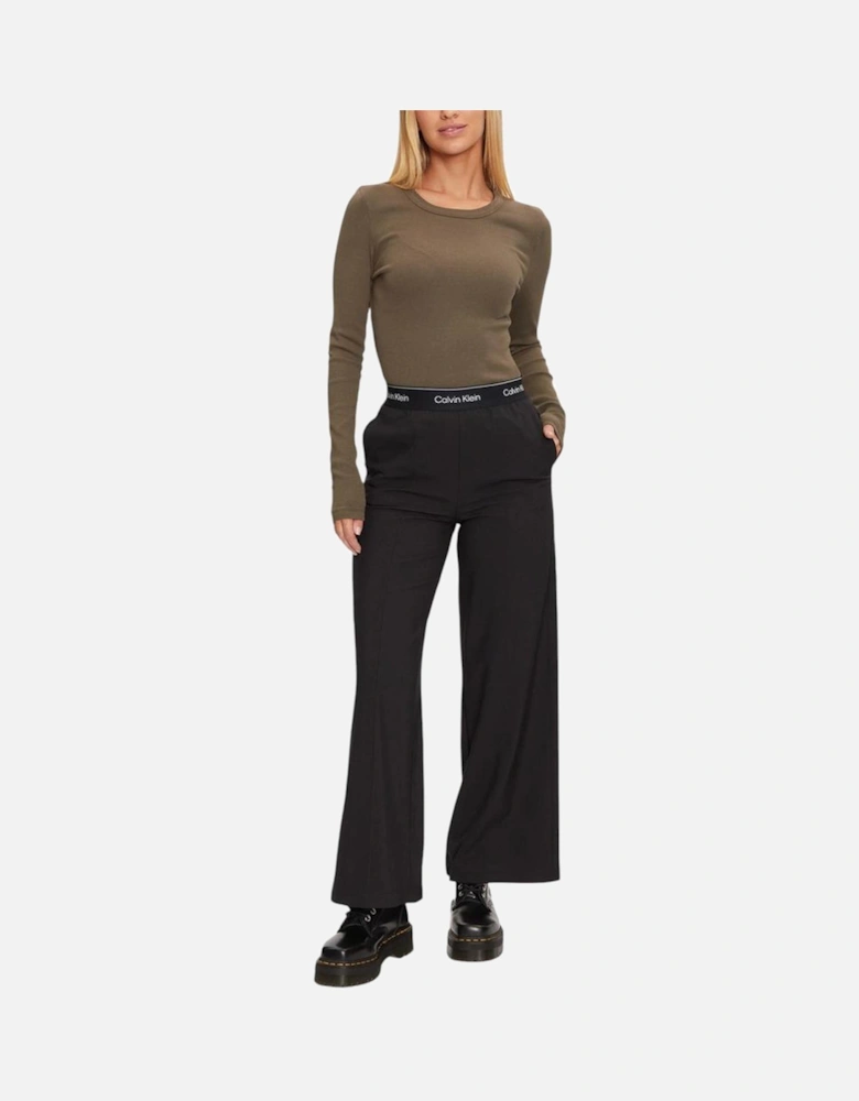 Washed Label Rib Long Sleeve Top Women - Green Clothing