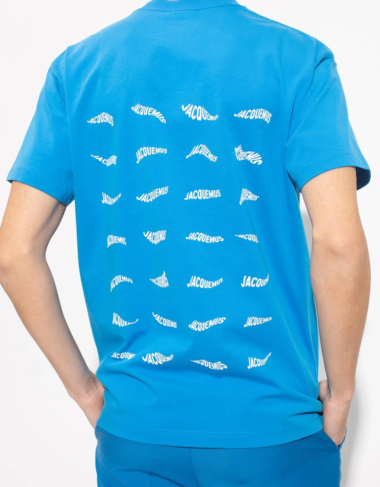 Le Vague Print Logo Wave T-Shirt in Blue