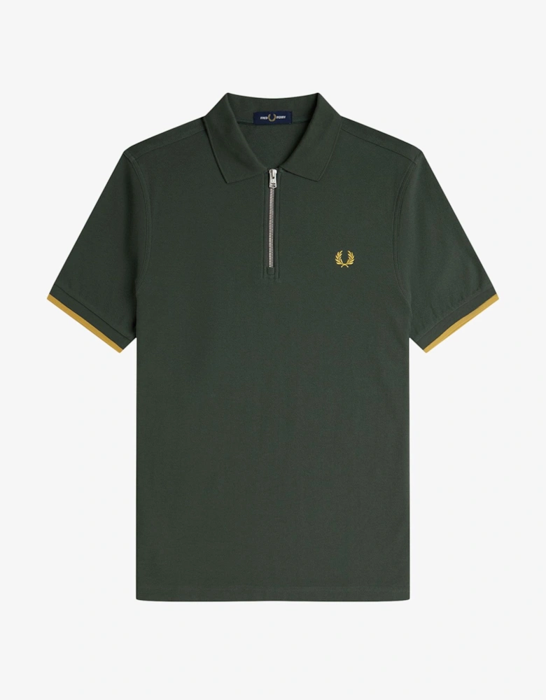 M9886 Crepe Pique Zip Neck Shirt - Court Green