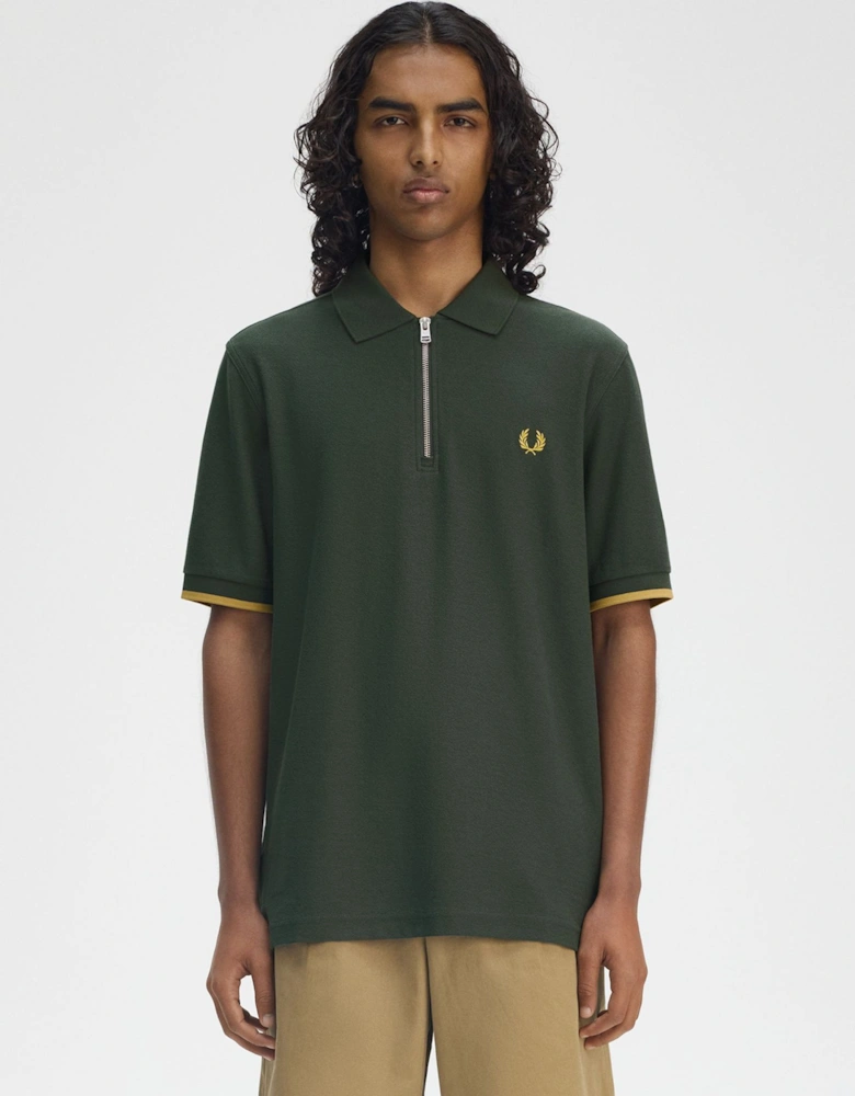 M9886 Crepe Pique Zip Neck Shirt - Court Green