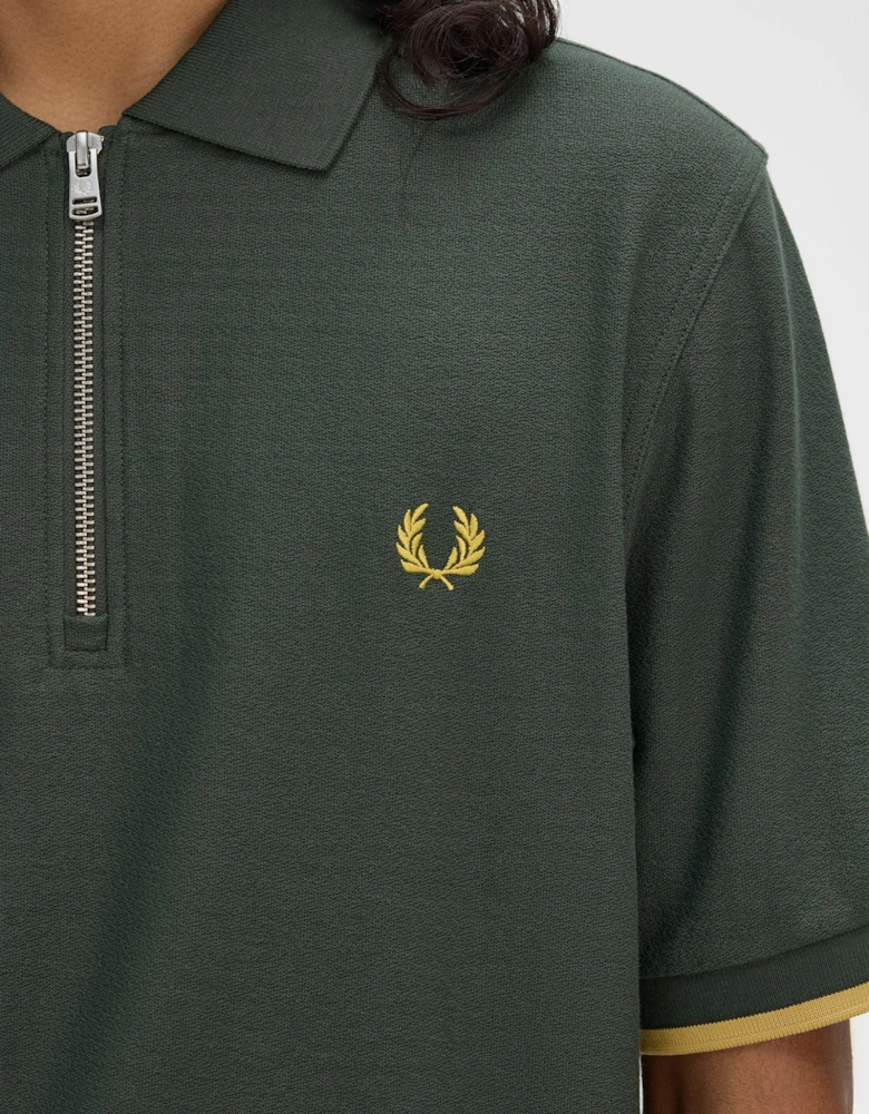 M9886 Crepe Pique Zip Neck Shirt - Court Green