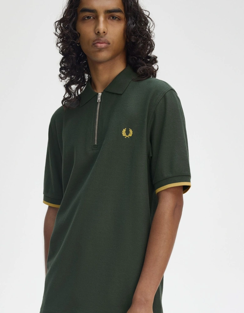 M9886 Crepe Pique Zip Neck Shirt - Court Green
