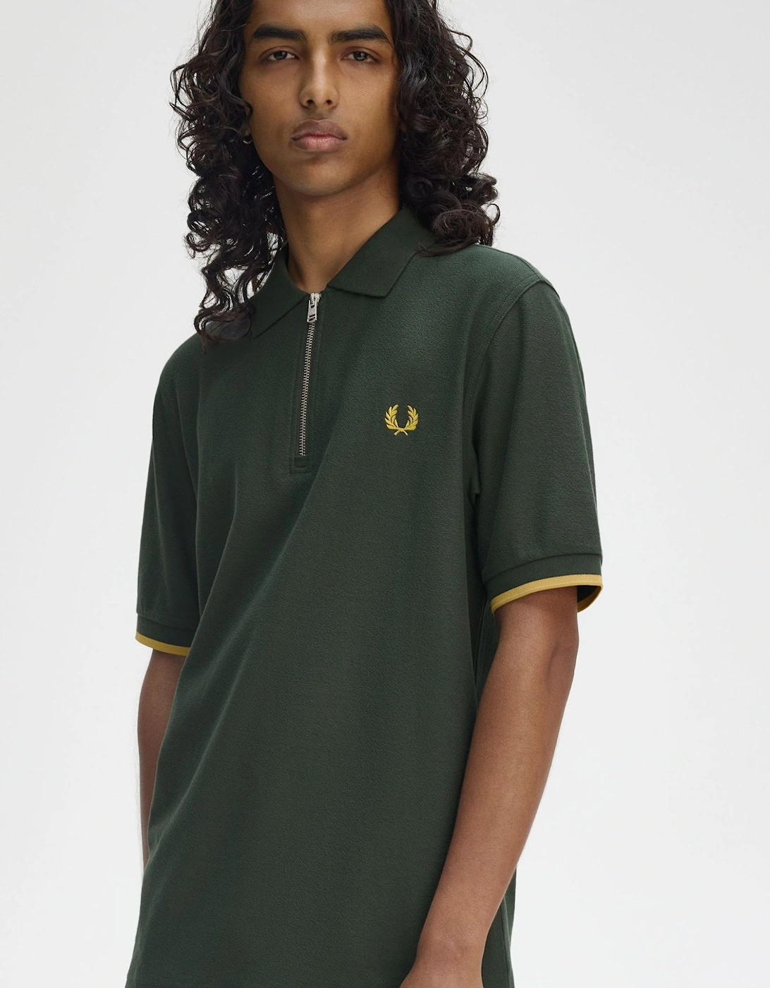 M9886 Crepe Pique Zip Neck Shirt - Court Green