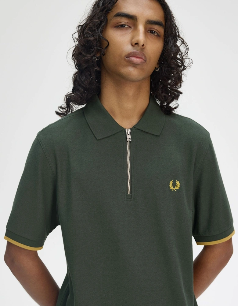 M9886 Crepe Pique Zip Neck Shirt - Court Green