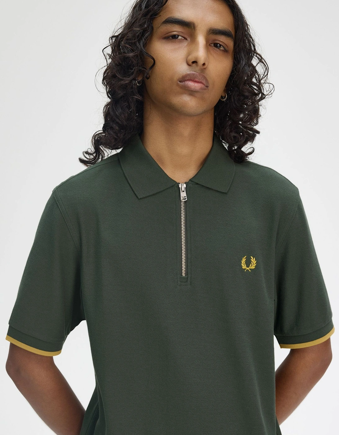 M9886 Crepe Pique Zip Neck Shirt - Court Green