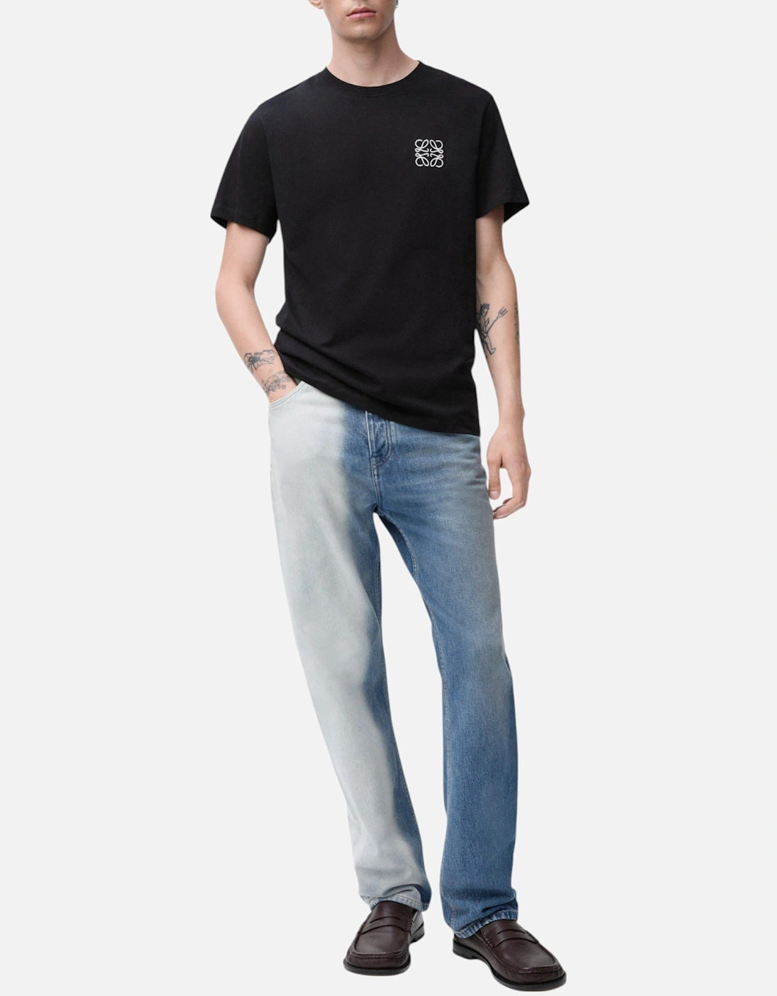 Mens T Shirts Two-Tone Anagram Embroidery Crew Neck Regular Fit Cotton Tee