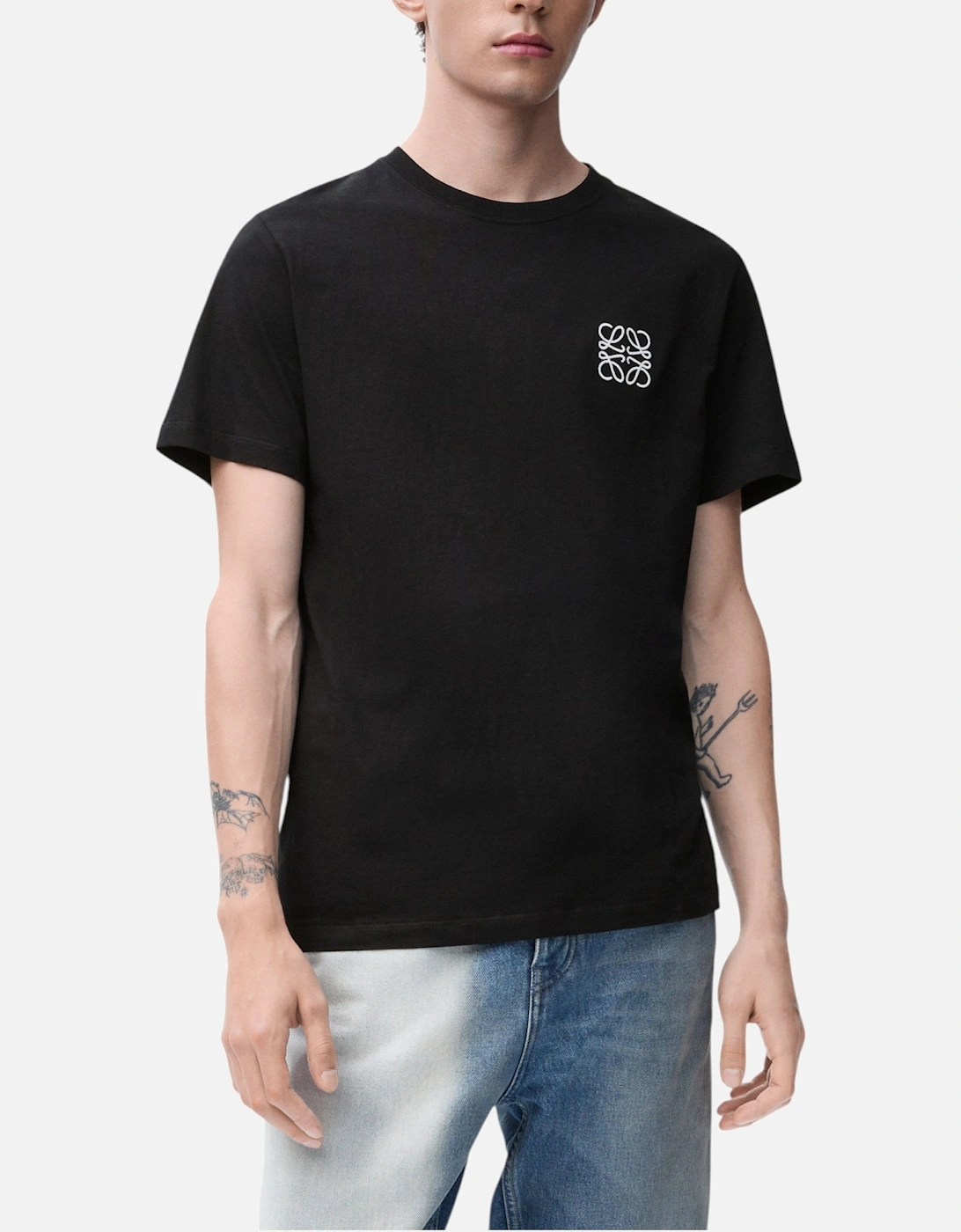 Mens T Shirts Two-Tone Anagram Embroidery Crew Neck Regular Fit Cotton Tee, 6 of 5