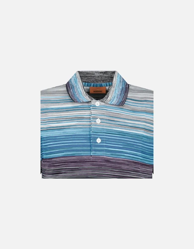 3 Button Space Dye Short Sleeve Polo Shirt Mixed Blue