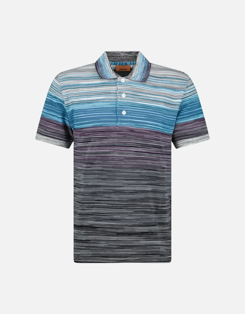 3 Button Space Dye Short Sleeve Polo Shirt Mixed Blue