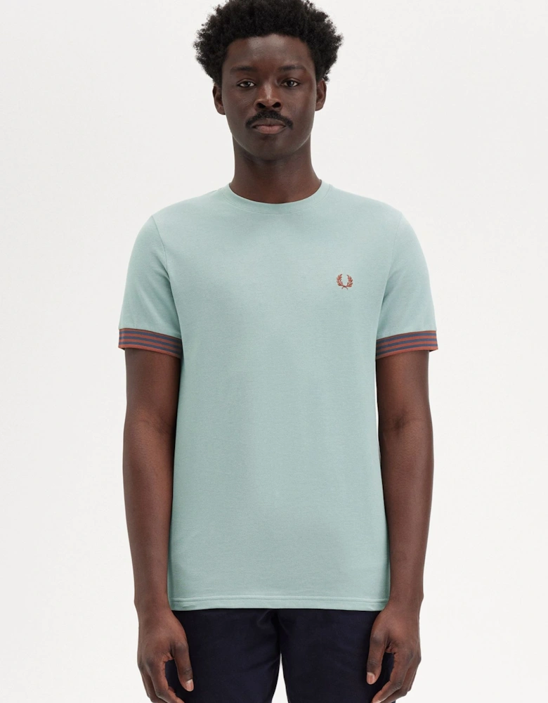 M7707 Striped Cuff T-Shirt - Silver Blue