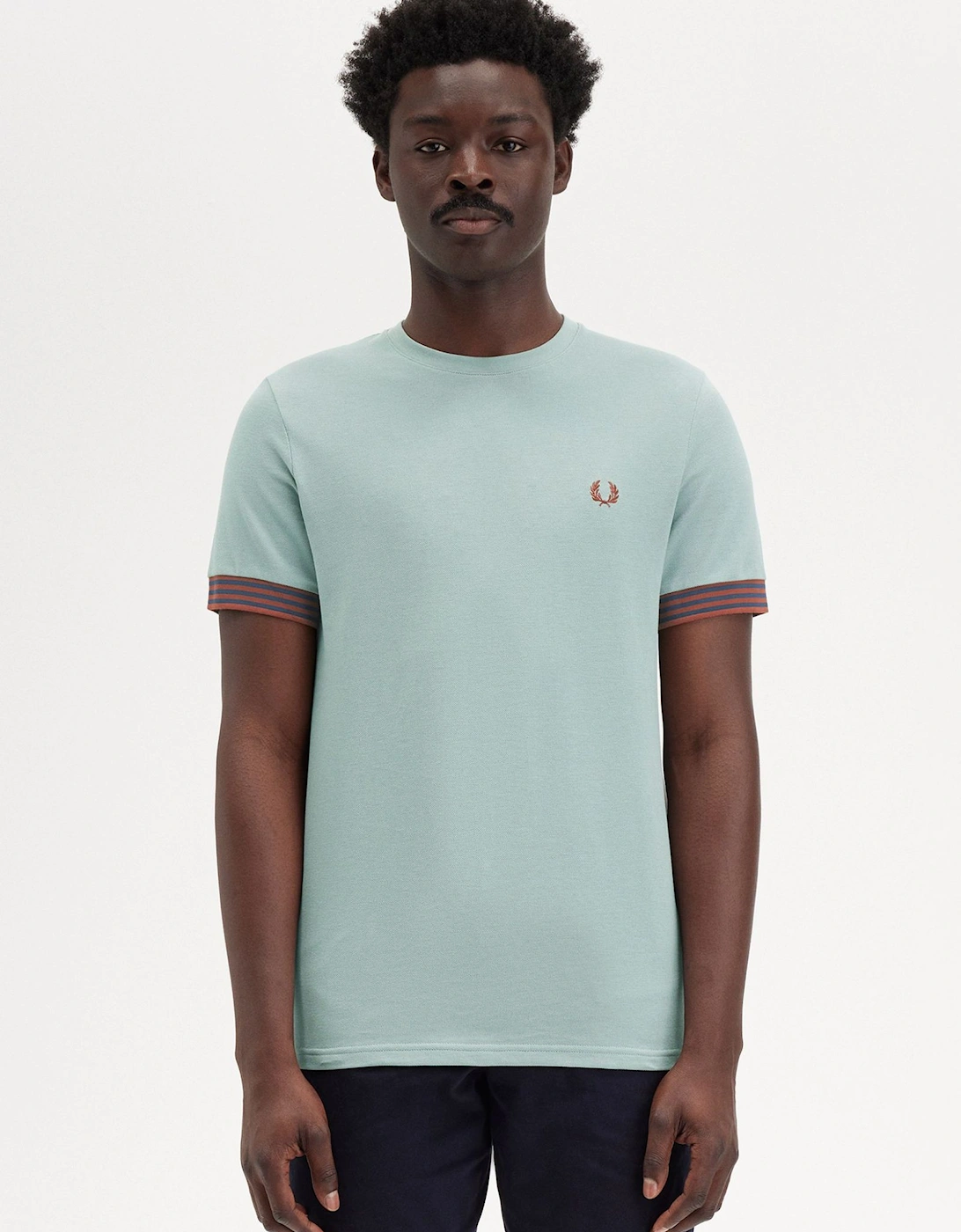 M7707 Striped Cuff T-Shirt - Silver Blue