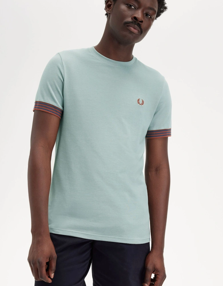 M7707 Striped Cuff T-Shirt - Silver Blue
