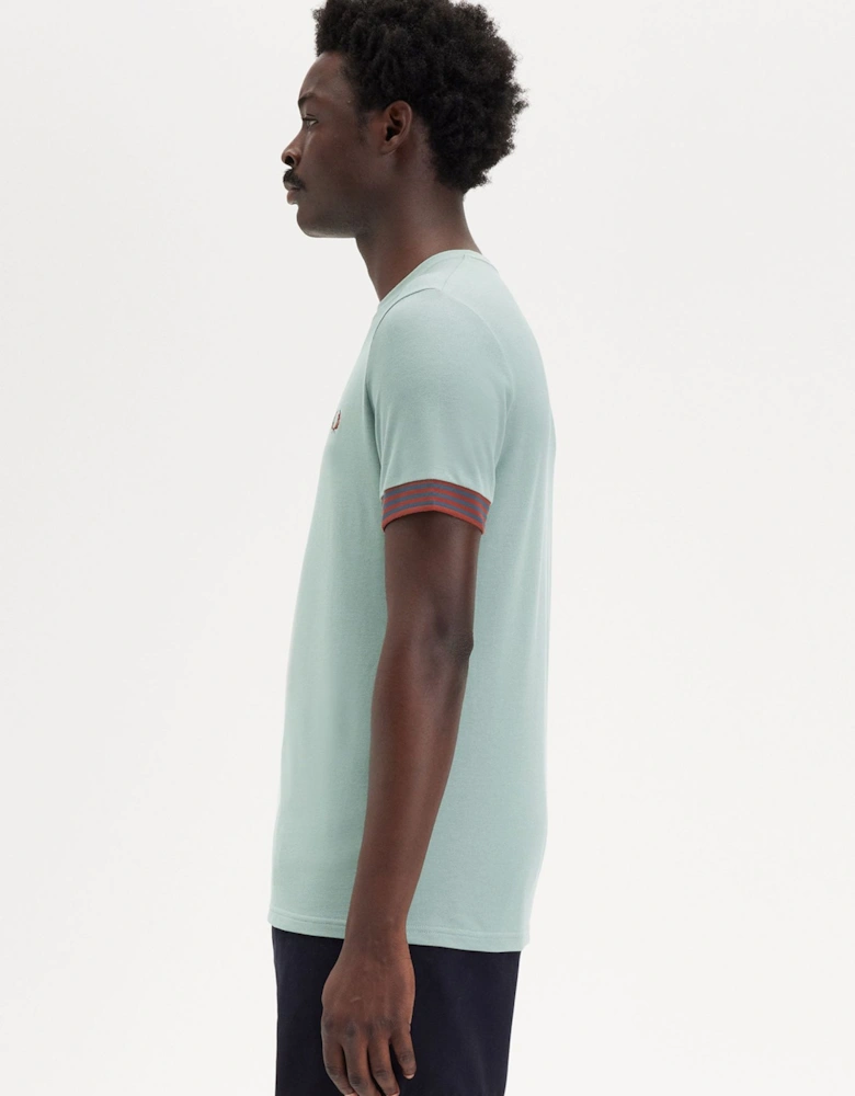M7707 Striped Cuff T-Shirt - Silver Blue