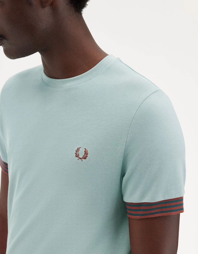 M7707 Striped Cuff T-Shirt - Silver Blue