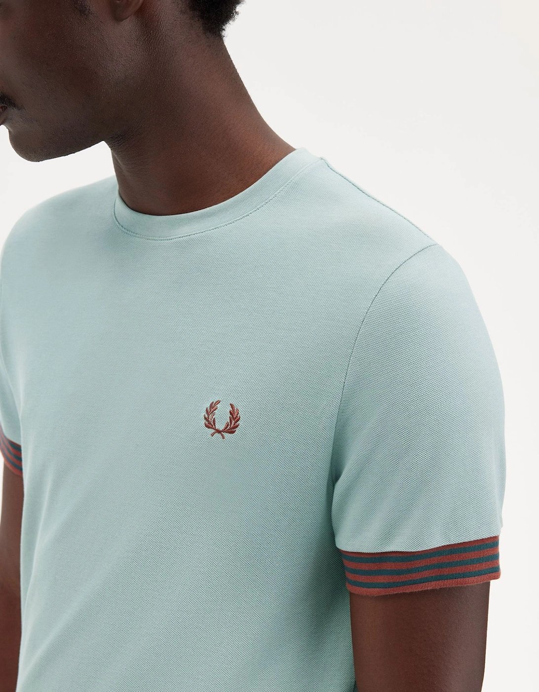 M7707 Striped Cuff T-Shirt - Silver Blue