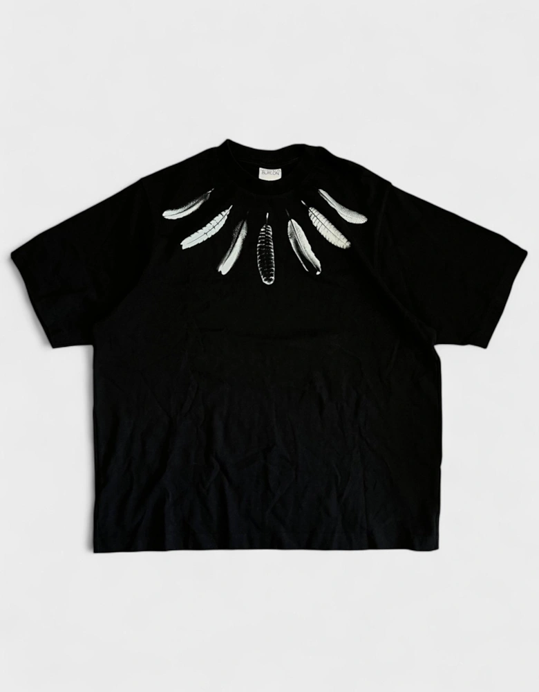 Collar Feathers T-Shirt Black white