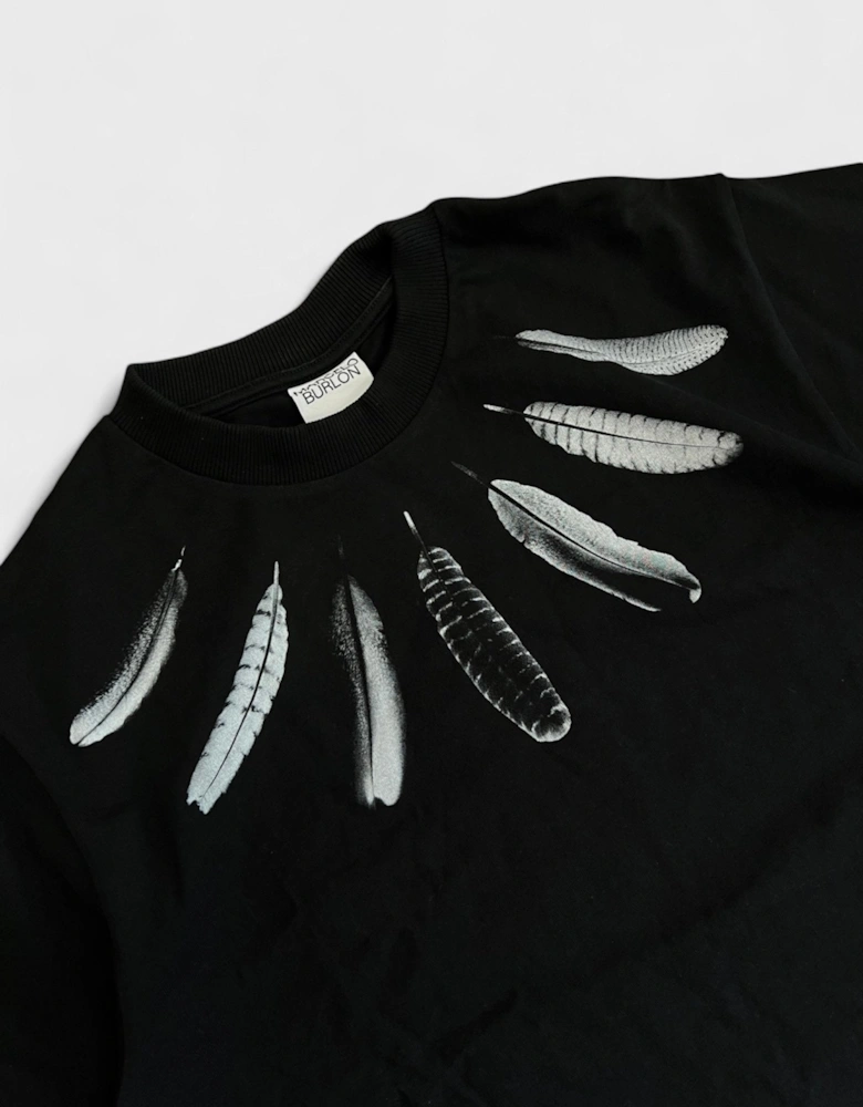 Collar Feathers T-Shirt Black white