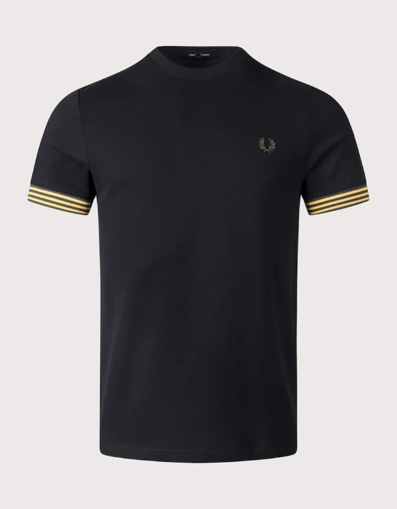 M7707 Striped Cuff T-Shirt - Black