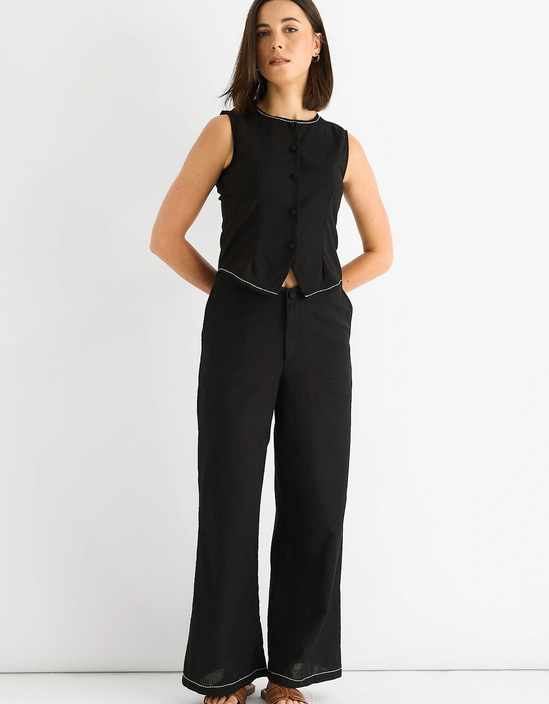 Gini London Gini London Women's Black Contrast Embroidery Stitch Detail Trouser