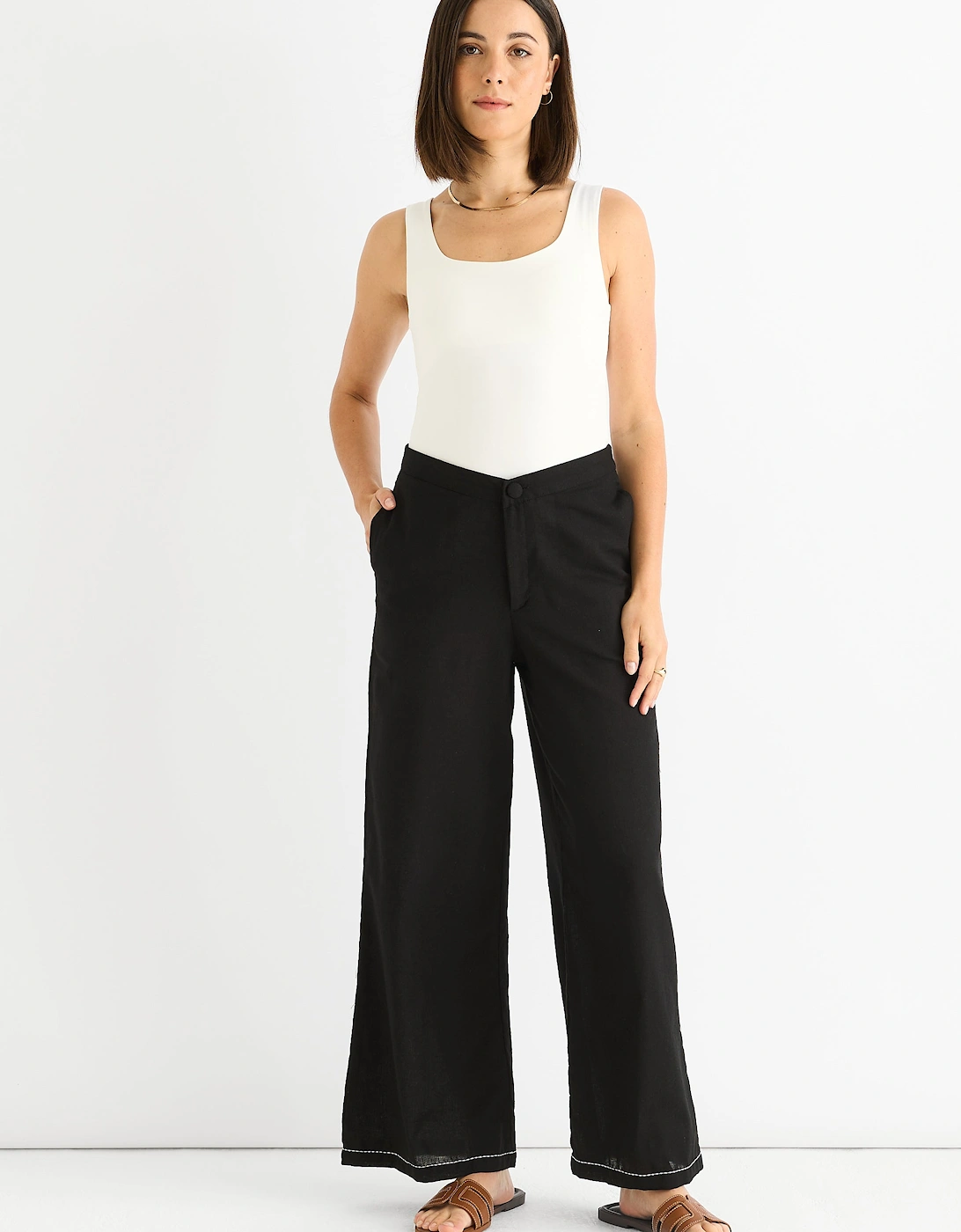 Black Contrast Embroidery Stitch Detail Trouser