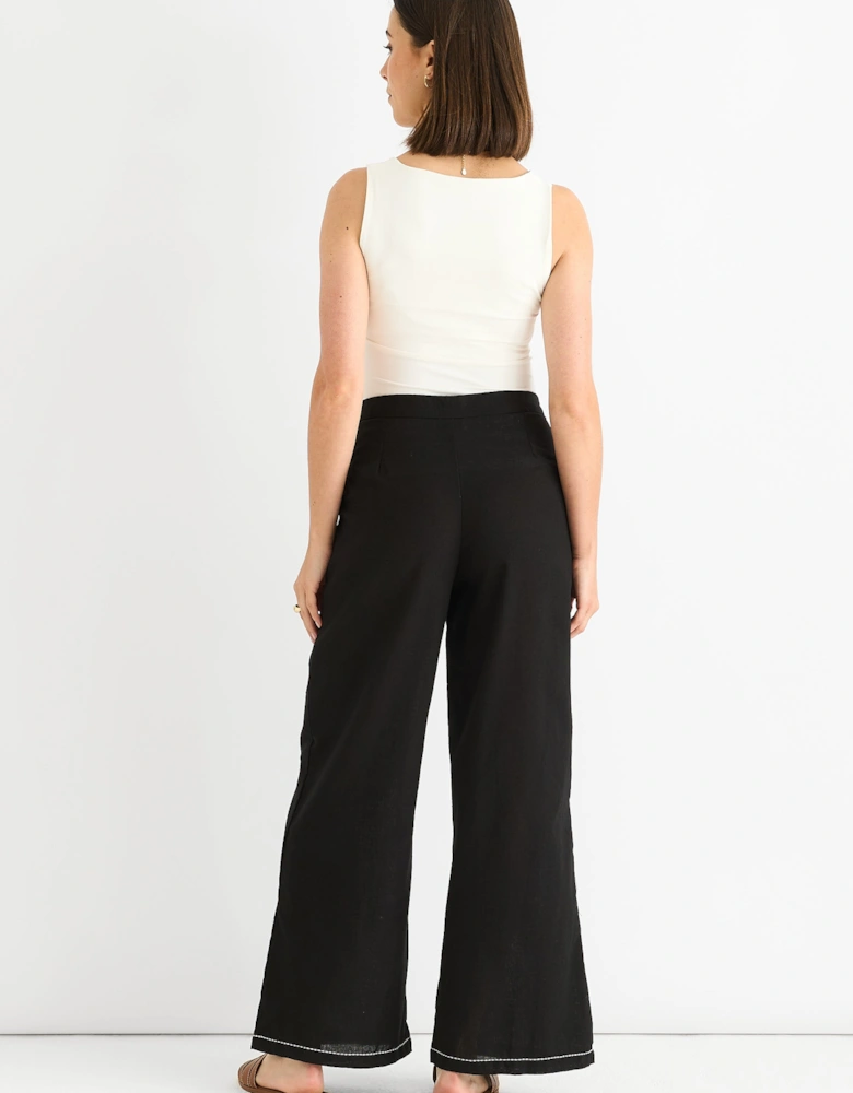 Black Contrast Embroidery Stitch Detail Trouser