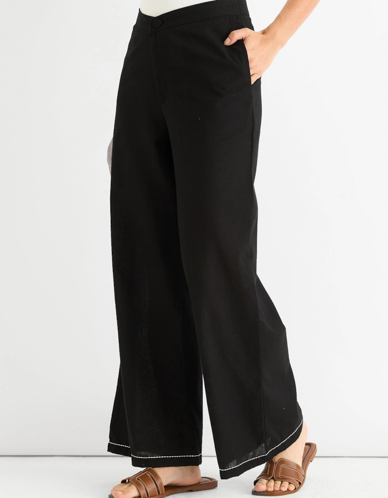 Black Contrast Embroidery Stitch Detail Trouser