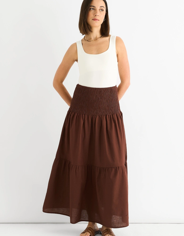 Chocolate Cotton Smock Tiered Cotton Maxi Skirt