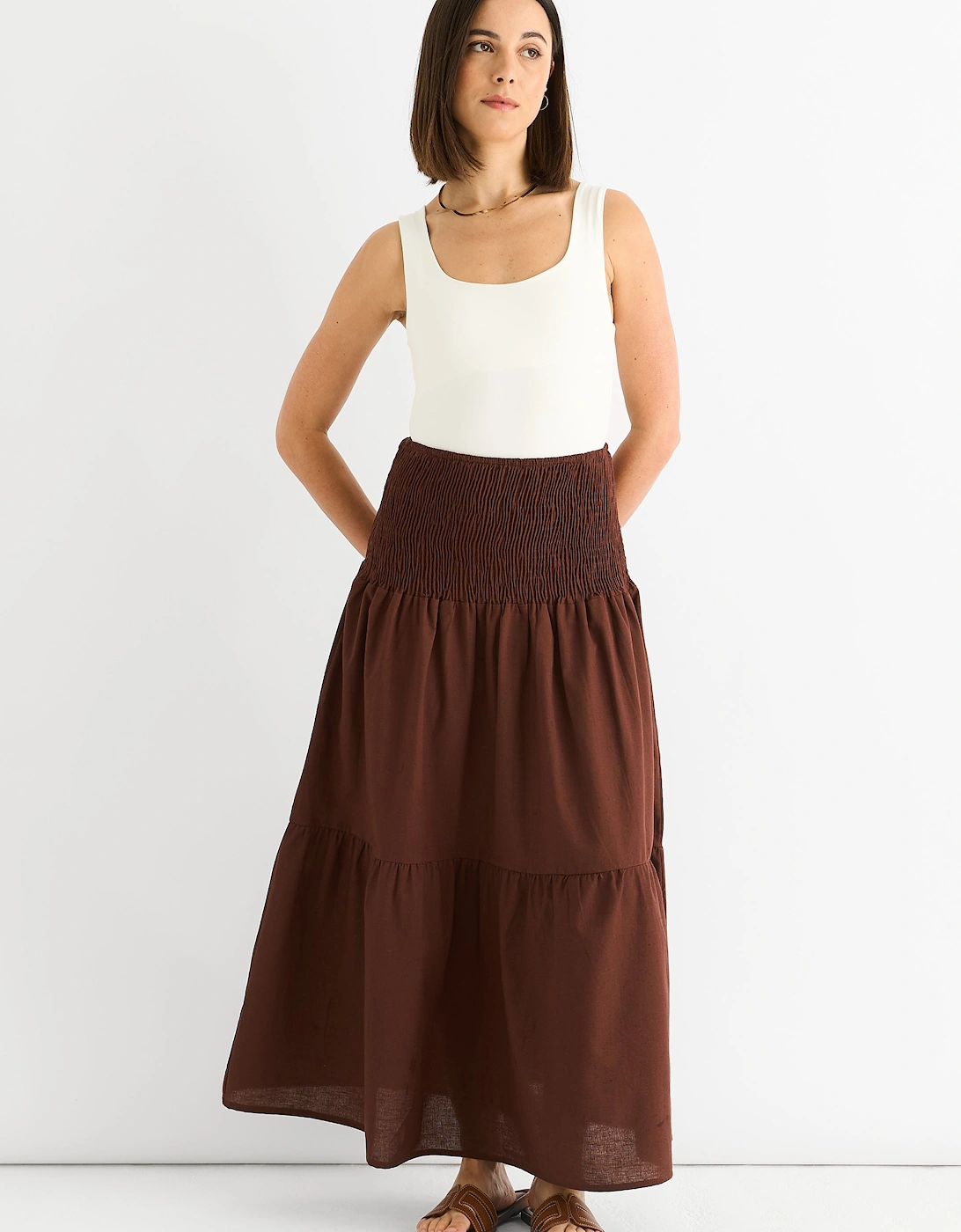 Chocolate Cotton Smock Tiered Cotton Maxi Skirt, 5 of 4