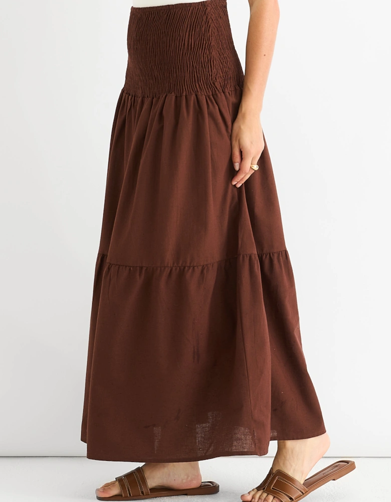 Chocolate Cotton Smock Tiered Cotton Maxi Skirt