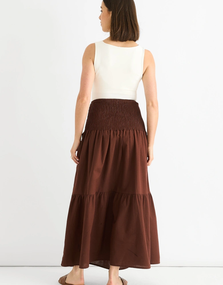 Chocolate Cotton Smock Tiered Cotton Maxi Skirt