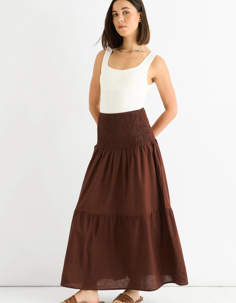 Chocolate Cotton Smock Tiered Cotton Maxi Skirt