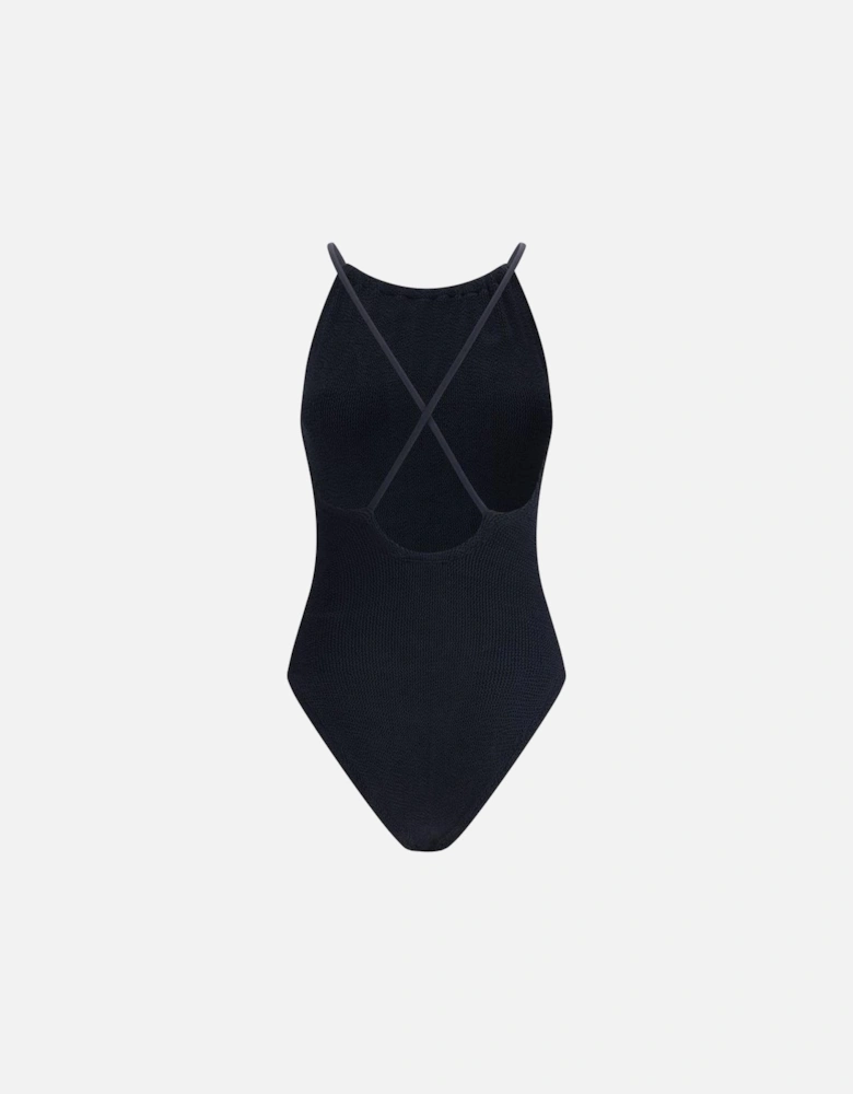 High-Neck Crisscross Back One-Piece Swimsuit Women - Black Swimwear