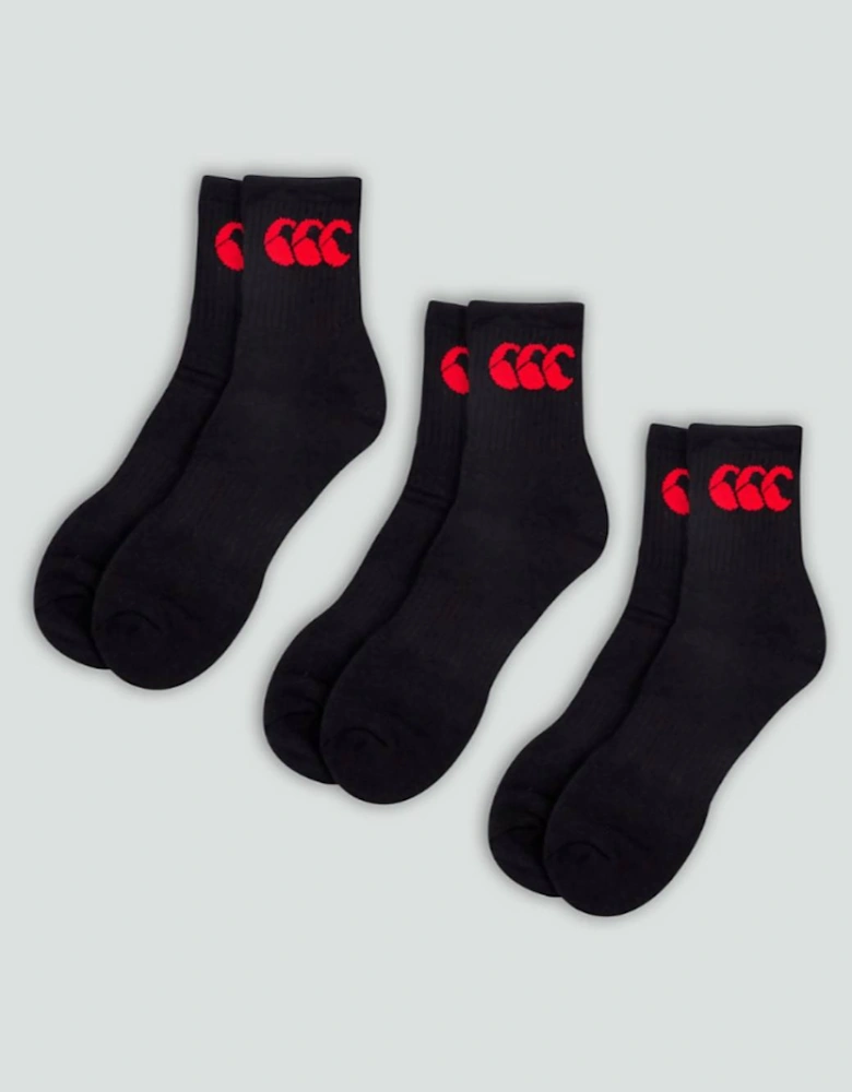 Men's Adult Unisex Crew Sock 3-Pack Black/Red