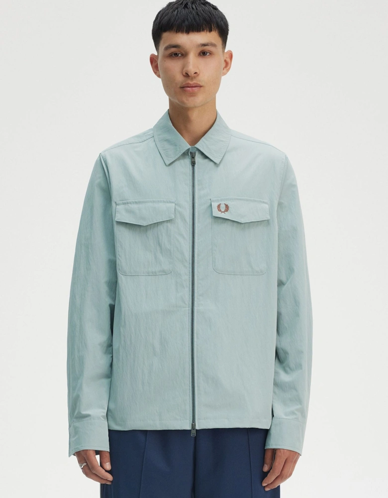 M5684 Textured Zip-Through Overshirt - Silver Blue