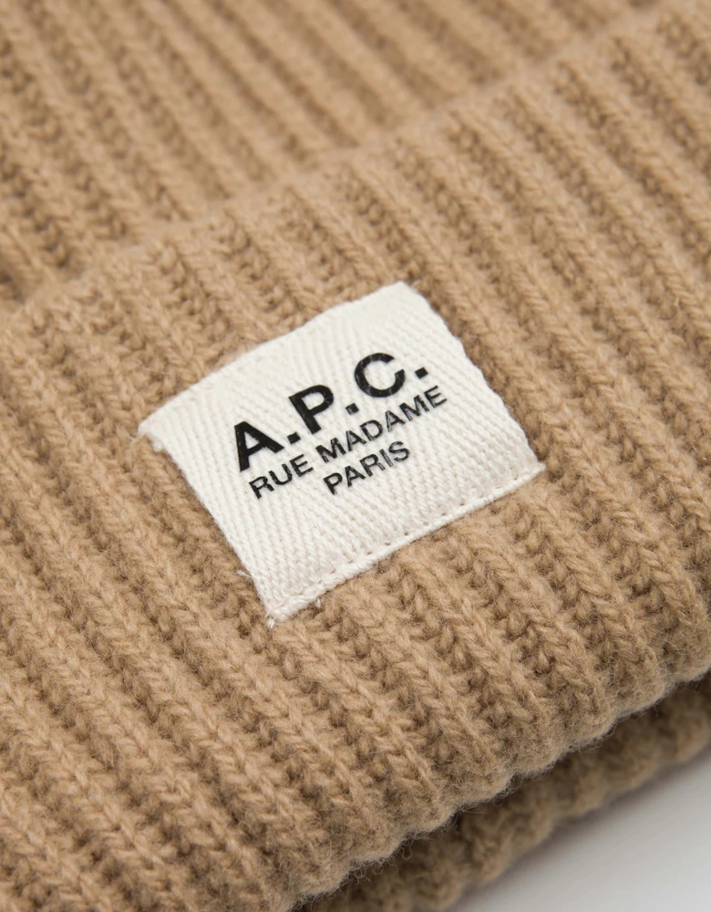 A.P.C. James Cashmere and Ultra Fine Merino Knitted Beanie Camel