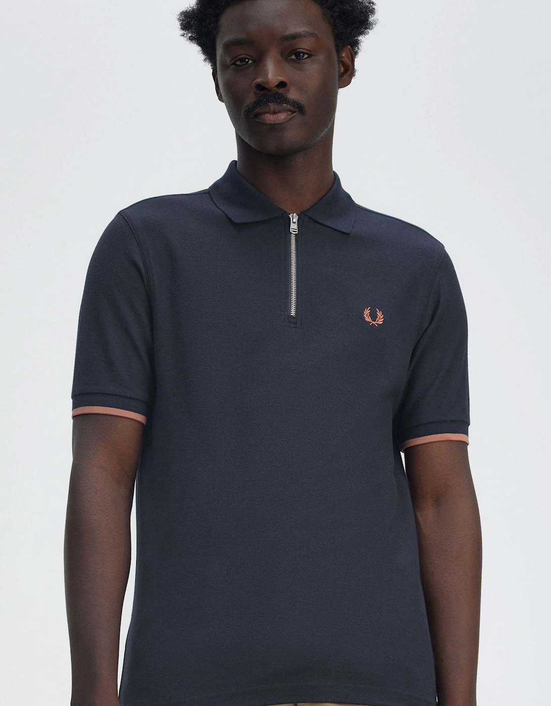 M9886 Crepe Pique Zip Neck Shirt -Navy