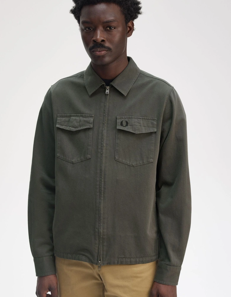 M9833 Twill Zip Through Overshirt - Field Green