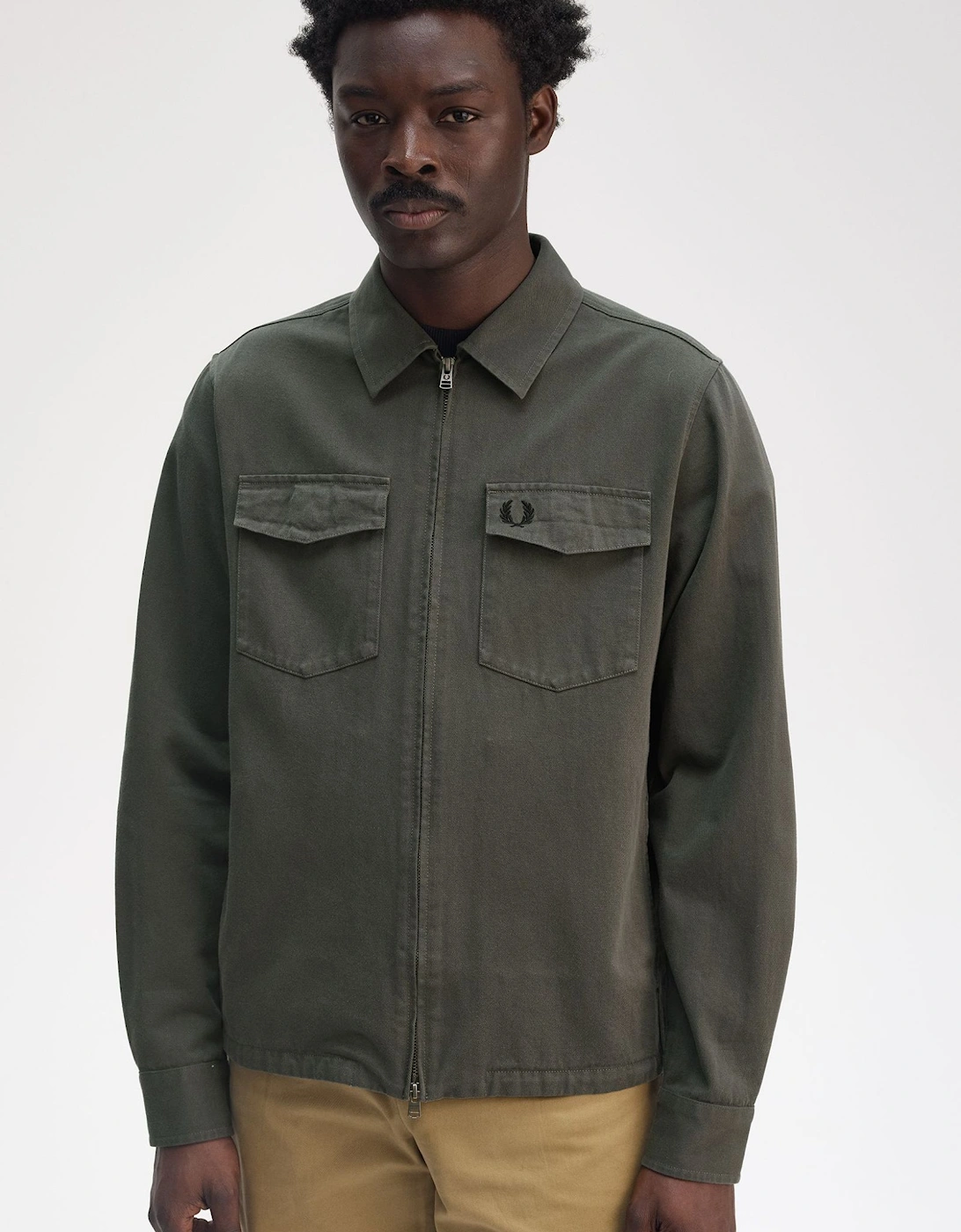 M9833 Twill Zip Through Overshirt - Field Green