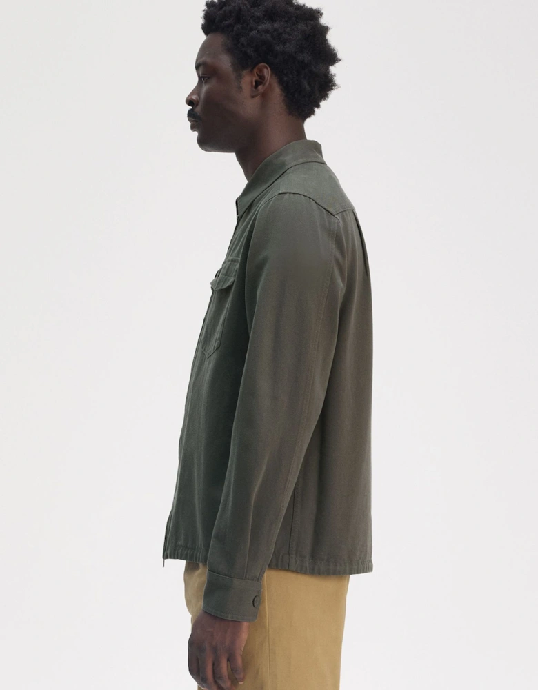 M9833 Twill Zip Through Overshirt - Field Green